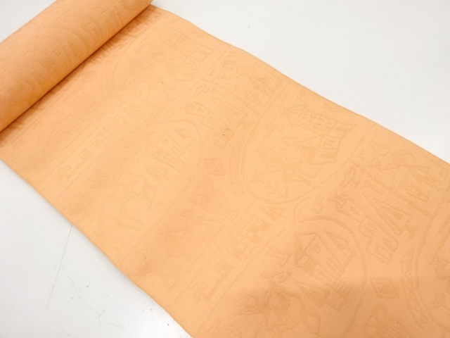 JAPANESE KIMONO / ANTIQUE BOLT FOR NAGOYA OBI / WOOL / WOVEN SCENERY 